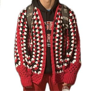 Cardigan Trending Crochet Hexagon Granny Oversized fit OS fits up to XL MENS